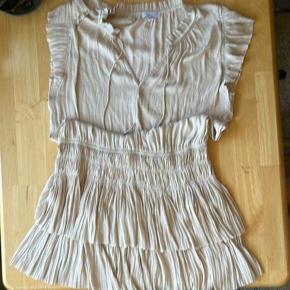 Current Air Zoey Pleated Skirt Mini Dress L in Ecru - Picture 2 of 5